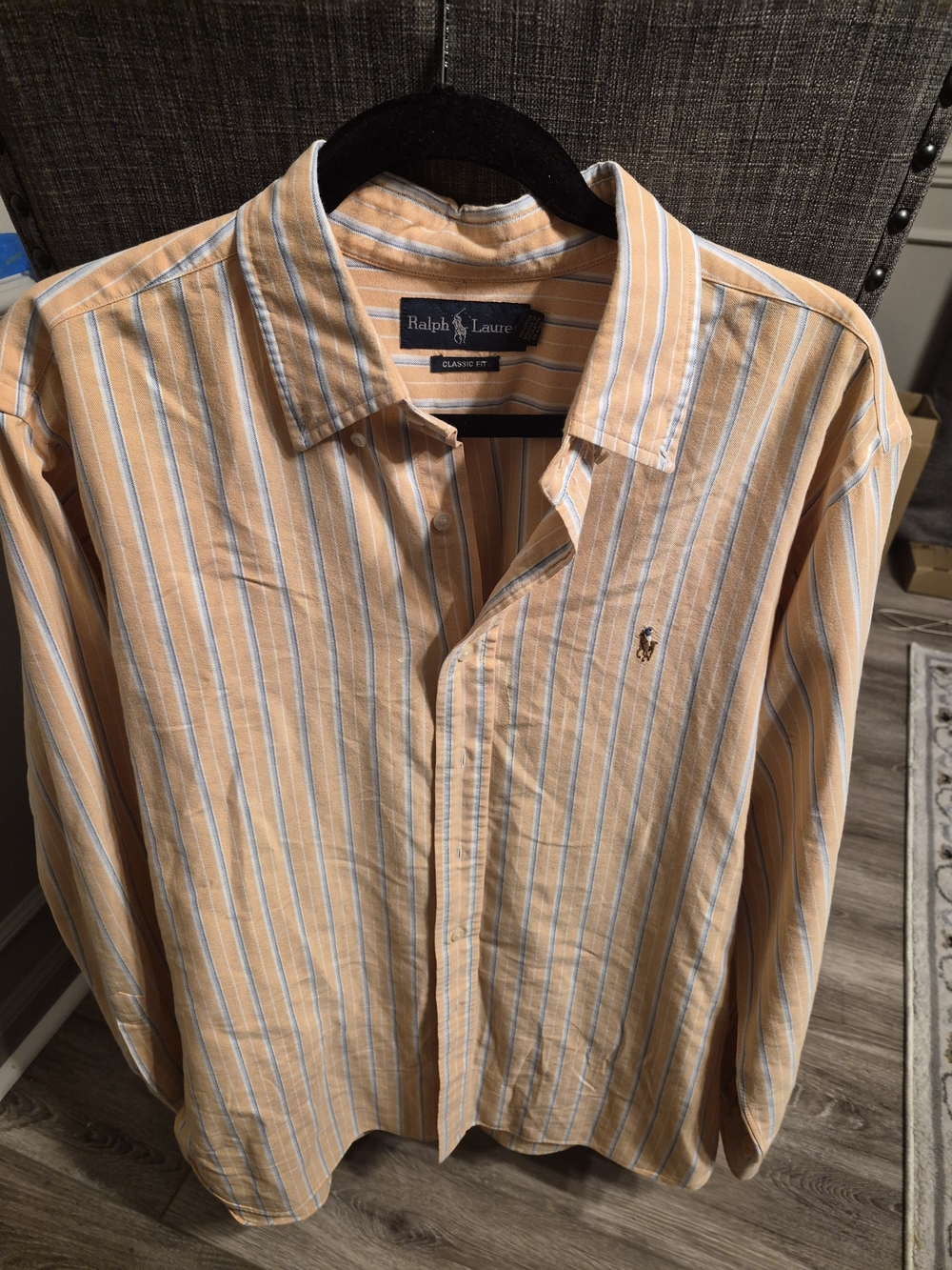 Ralph Lauren Men’s Peach and White Striped Button-Down Shirt